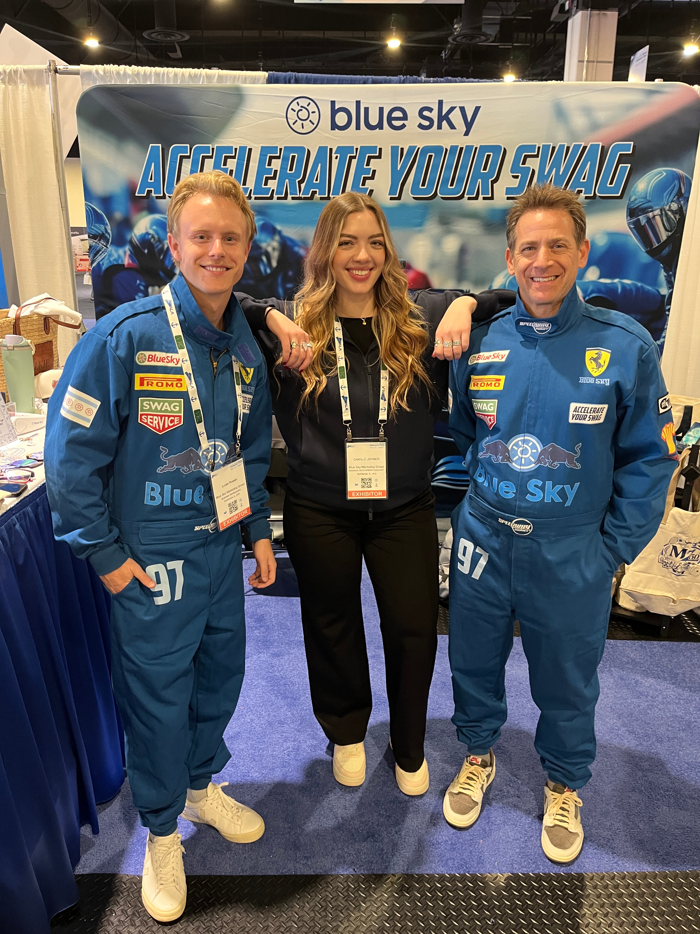 Blue Sky Marketing team at an 'Accelerate Your Swag' tradeshow booth